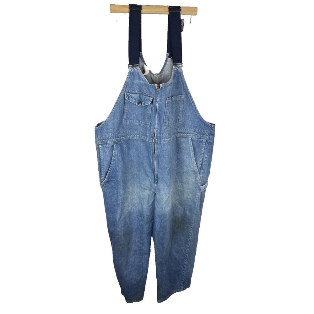 Y2K Baggy Denim Overalls Men XL Distressed Streetwear Bib Carpenter